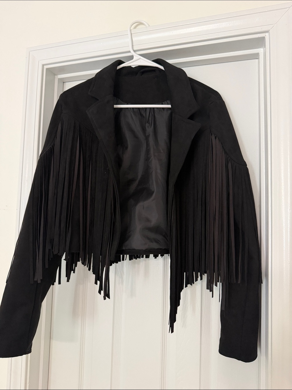 Black Fringe Suede Jacket - Women